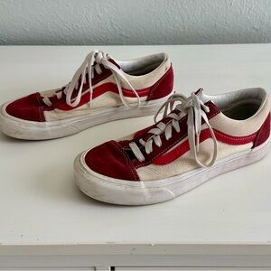 Vans Red, White, Maroon Off the Wall Size 7 Men’s Size 8.5 Women Shoes